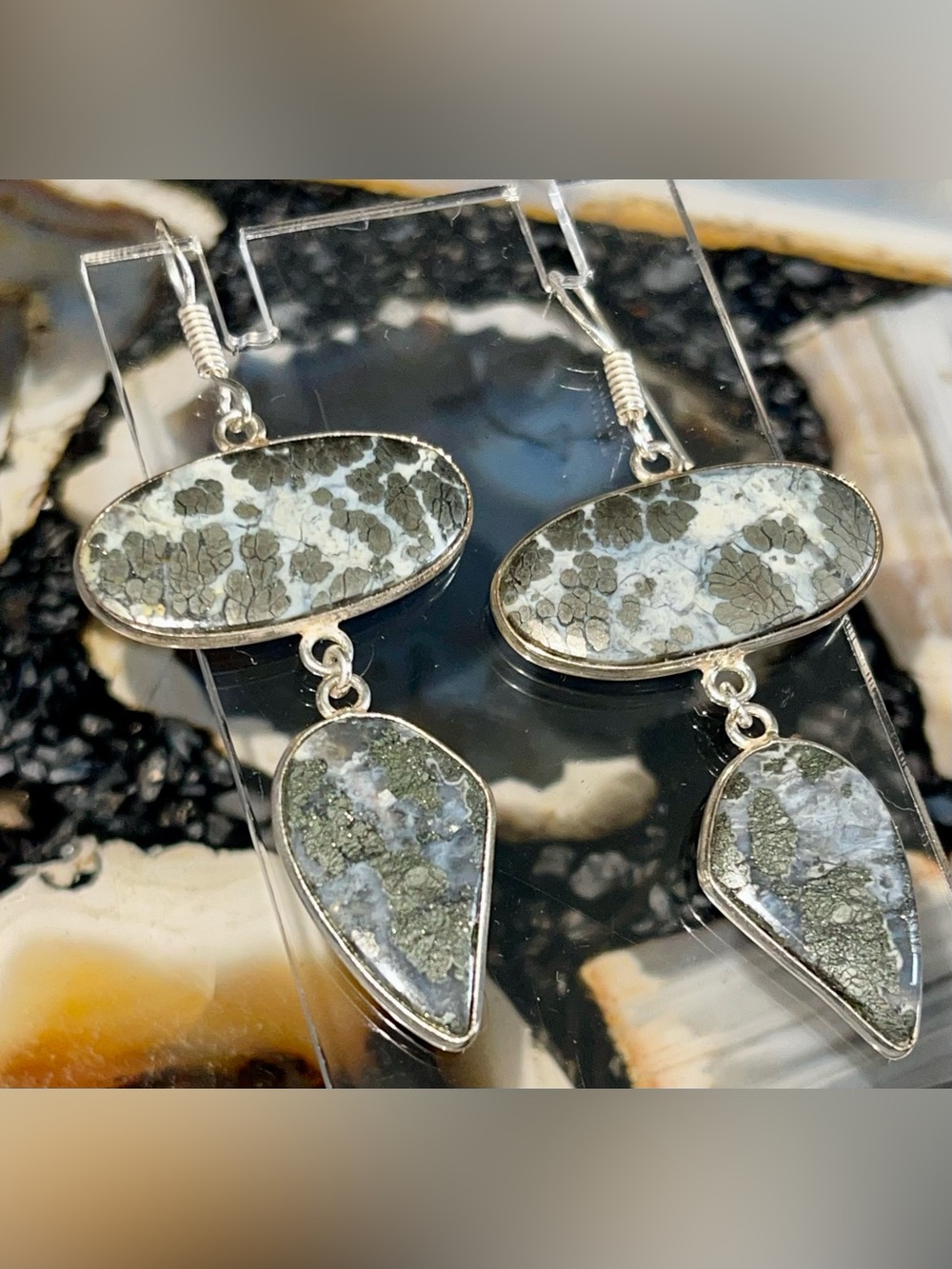 Pyrite Fools Gold Crystal Earrings 2 1/2”